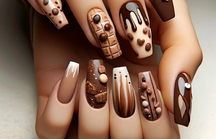 3D Textured Chocolate Manicure