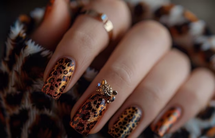 Animal Print Light Brown Nails