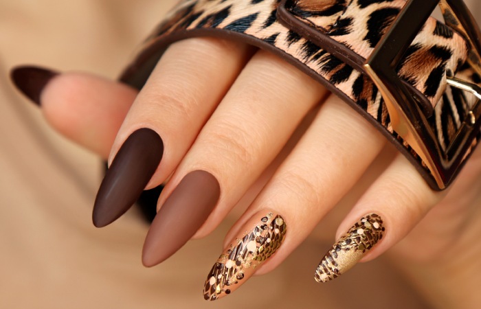 Brown and Gold Textured Manicure